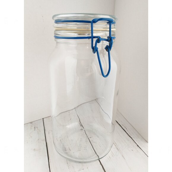 Anchor Hocking Bail Lid Glass Jar Vtg Wire Bale Storage Canister 90s Kitchenalia - Picture 1 of 11